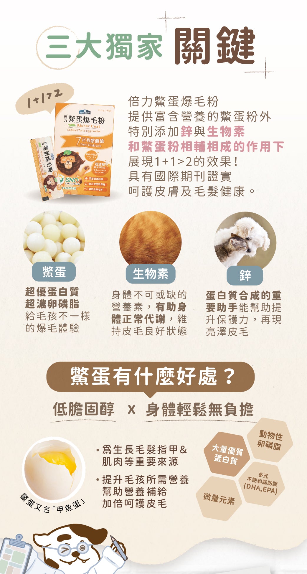 【營養保健品】倍力鱉蛋爆毛粉7日體驗組 (7包/盒)|寵物橫町