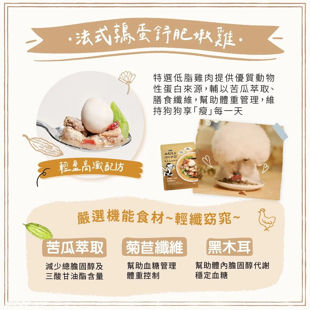 純肉狗鮮食餐包 JUMBO系列|法式鶉蛋舒肥嫩雞-輕盈高纖|寵物橫町